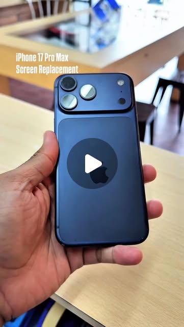 iPhone 17 Pro Max held in the workshop, from Fixmara’s screen replacement Reel